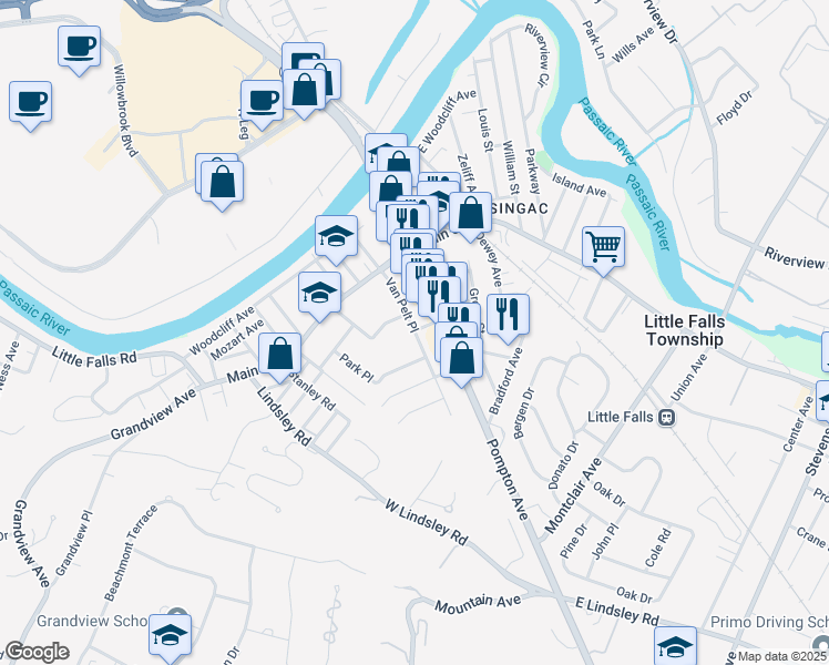map of restaurants, bars, coffee shops, grocery stores, and more near Van Pelt Place & Grey Street in Little Falls