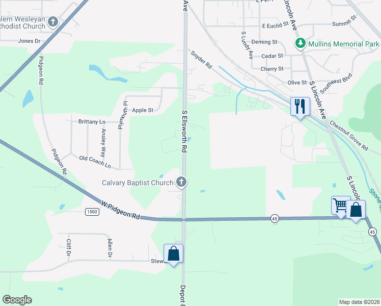 map of restaurants, bars, coffee shops, grocery stores, and more near 1760 Depot Road in Salem