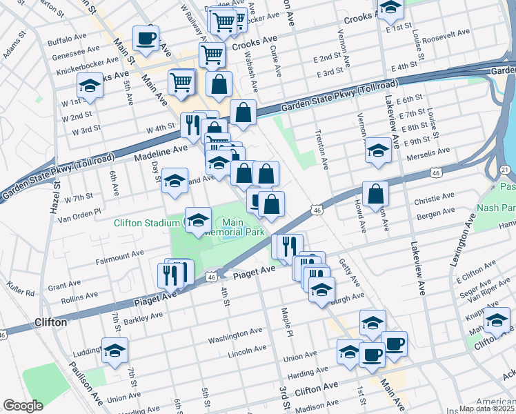 map of restaurants, bars, coffee shops, grocery stores, and more near 66 Wellington St in Clifton