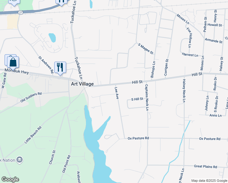 map of restaurants, bars, coffee shops, grocery stores, and more near 9 Heady Creek Lane in Southampton