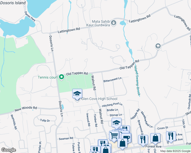 map of restaurants, bars, coffee shops, grocery stores, and more near 269 Walnut Road in Glen Cove