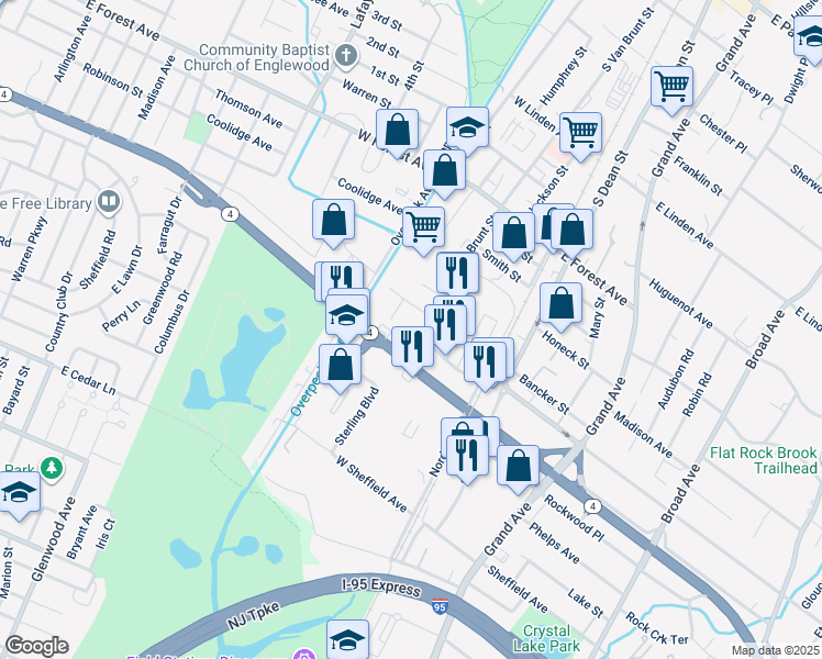 map of restaurants, bars, coffee shops, grocery stores, and more near 50 Nordhoff Place in Englewood