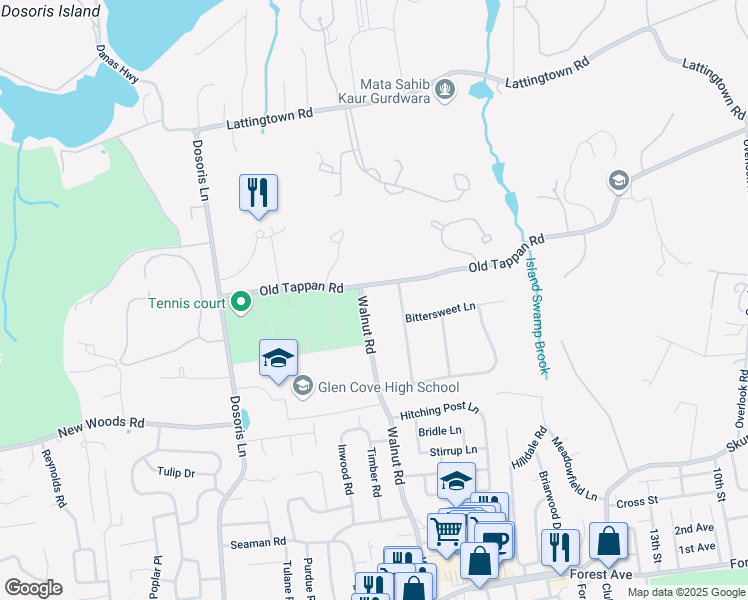 map of restaurants, bars, coffee shops, grocery stores, and more near 269 Walnut Road in Glen Cove