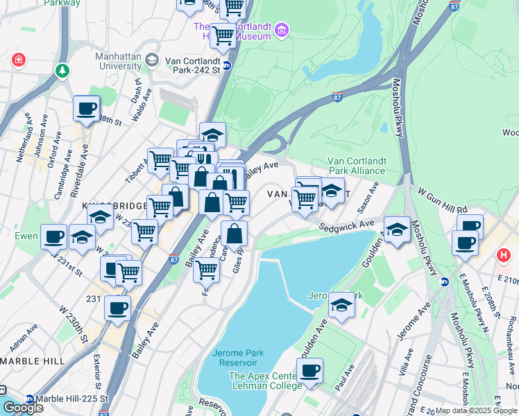 map of restaurants, bars, coffee shops, grocery stores, and more near 3866 Orloff Avenue in The Bronx