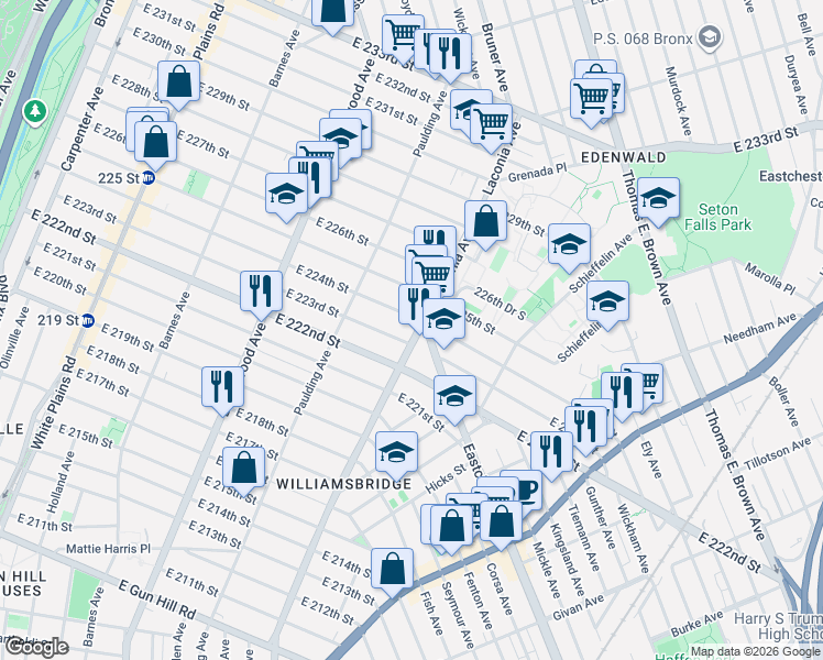 map of restaurants, bars, coffee shops, grocery stores, and more near 3963 Laconia Avenue in The Bronx