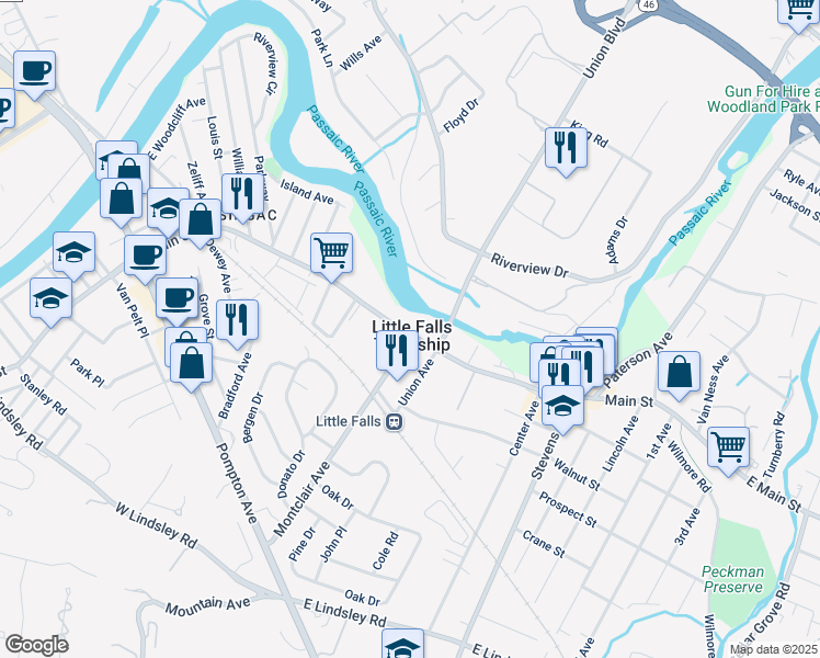 map of restaurants, bars, coffee shops, grocery stores, and more near 262 Main Street in Little Falls