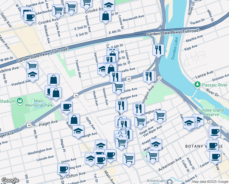 map of restaurants, bars, coffee shops, grocery stores, and more near 259 Lakeview Avenue in Clifton