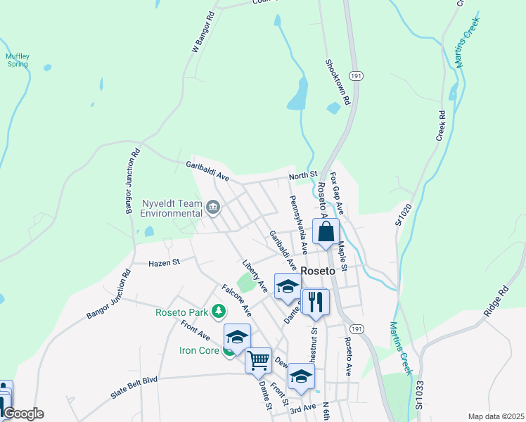 map of restaurants, bars, coffee shops, grocery stores, and more near 725 Marconi Avenue in Roseto