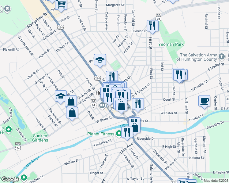 map of restaurants, bars, coffee shops, grocery stores, and more near 41 East Park Drive in Huntington