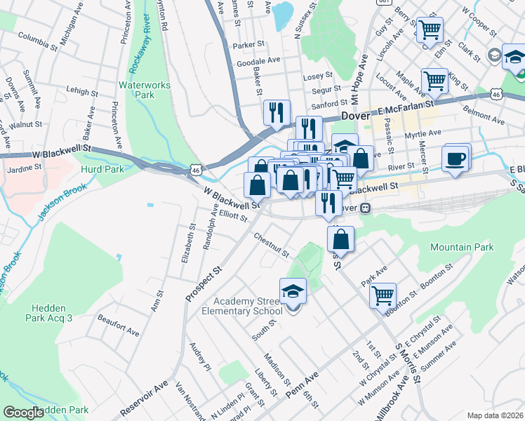 map of restaurants, bars, coffee shops, grocery stores, and more near in Dover