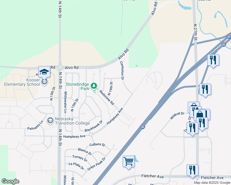 map of restaurants, bars, coffee shops, grocery stores, and more near 7261 Dorchester Court in Lincoln