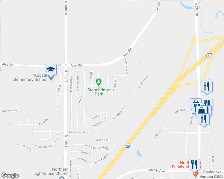 map of restaurants, bars, coffee shops, grocery stores, and more near 7324 North 18th Street in Lincoln