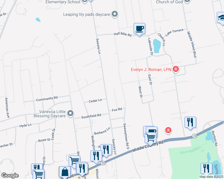 map of restaurants, bars, coffee shops, grocery stores, and more near 6 Deer Avenue in Middle Island
