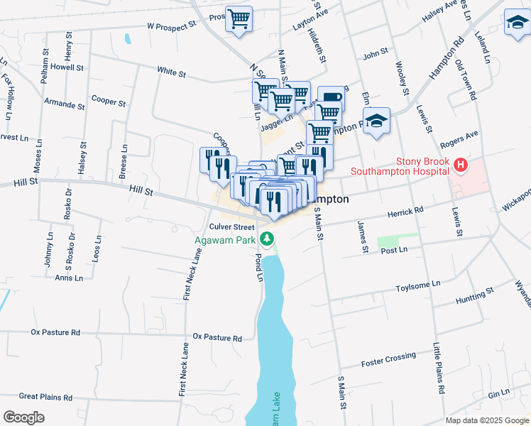 map of restaurants, bars, coffee shops, grocery stores, and more near 17 Windmill Lane in Southampton