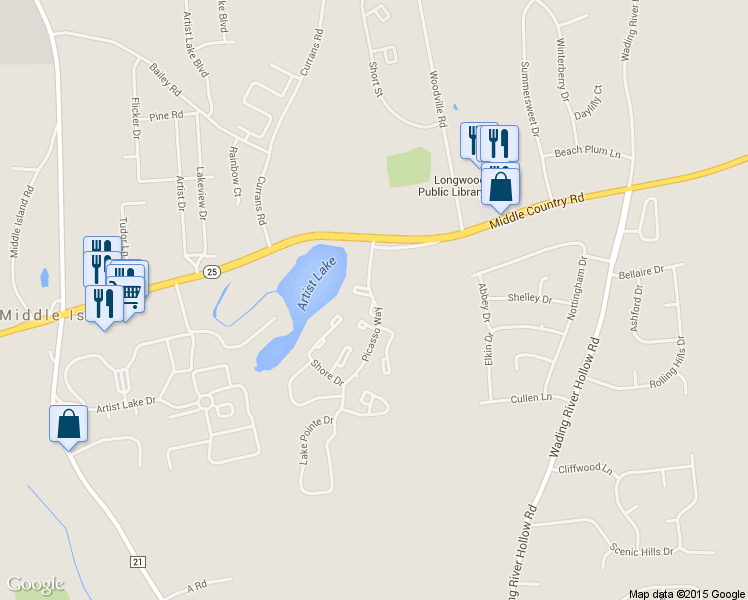 map of restaurants, bars, coffee shops, grocery stores, and more near 518 Picasso Way in Middle Island