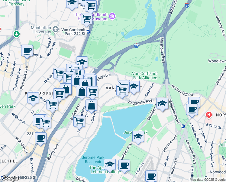map of restaurants, bars, coffee shops, grocery stores, and more near 3915 Orloff Avenue in Bronx