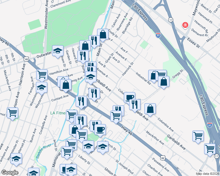 map of restaurants, bars, coffee shops, grocery stores, and more near 82 Avenue A in Lodi