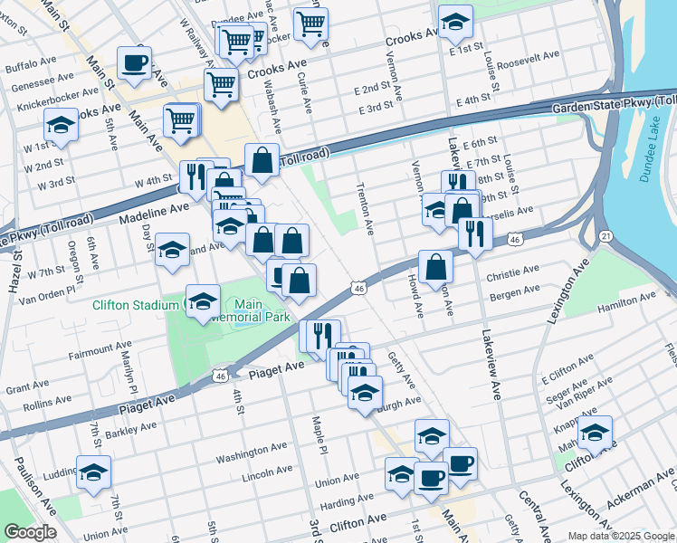 map of restaurants, bars, coffee shops, grocery stores, and more near 473 U.S. 46 in Clifton