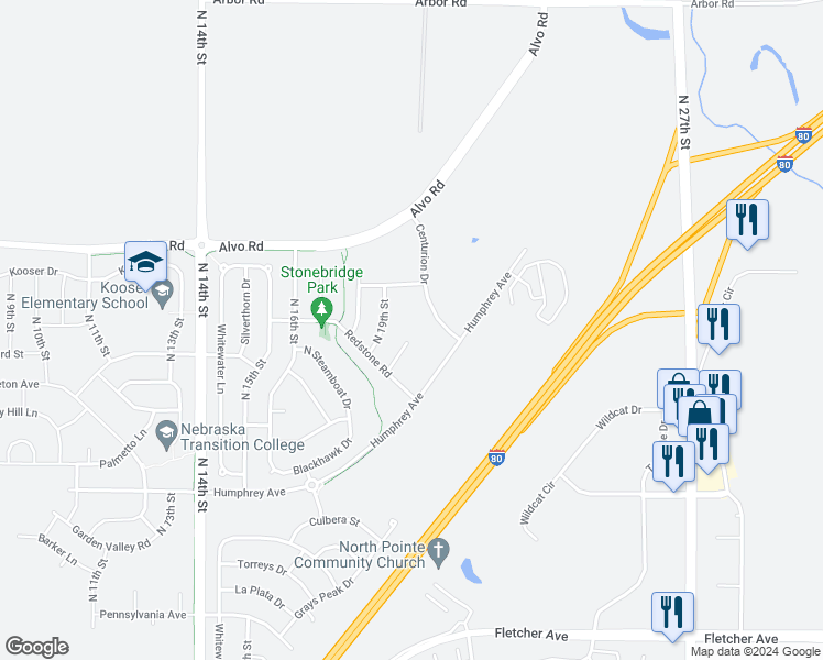 map of restaurants, bars, coffee shops, grocery stores, and more near 7265 Dorchester Court in Lincoln