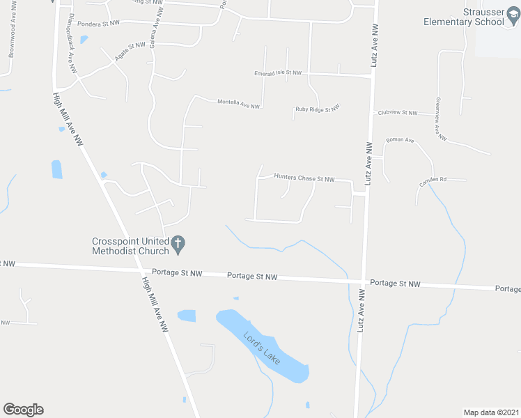 map of restaurants, bars, coffee shops, grocery stores, and more near 7070 Mossy Oaks Street Northwest in Massillon