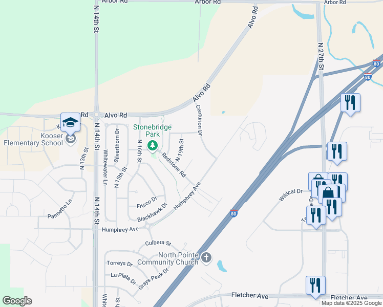 map of restaurants, bars, coffee shops, grocery stores, and more near 7261 Dorchester Court in Lincoln