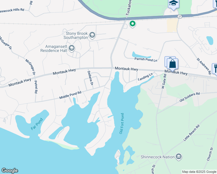 map of restaurants, bars, coffee shops, grocery stores, and more near 22 Little Neck Road in Southampton