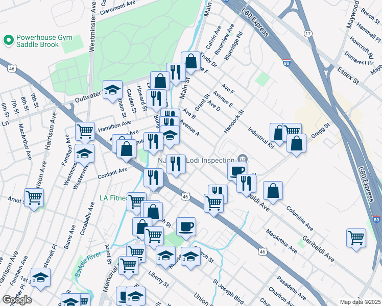 map of restaurants, bars, coffee shops, grocery stores, and more near 59 Garibaldi Avenue in Lodi