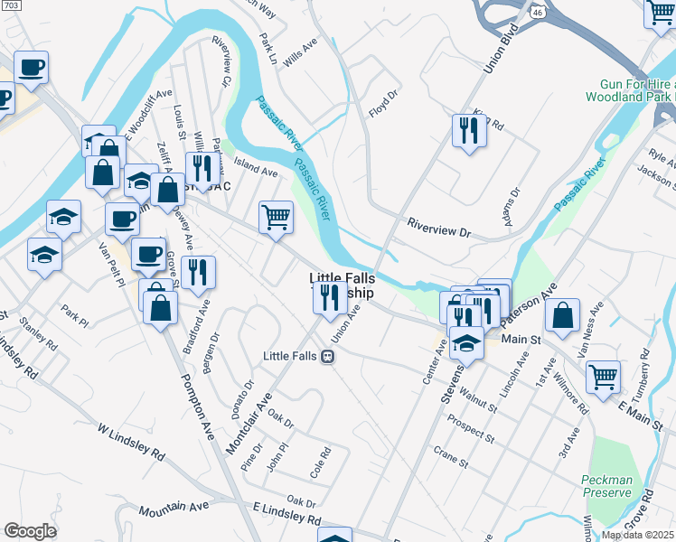 map of restaurants, bars, coffee shops, grocery stores, and more near 262 Main Street in Little Falls