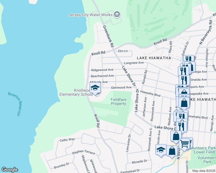 map of restaurants, bars, coffee shops, grocery stores, and more near 57 Walnut Street in Parsippany-Troy Hills
