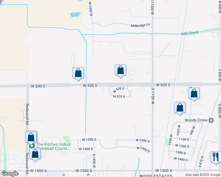 map of restaurants, bars, coffee shops, grocery stores, and more near 520 South 1300 West in Woods Cross