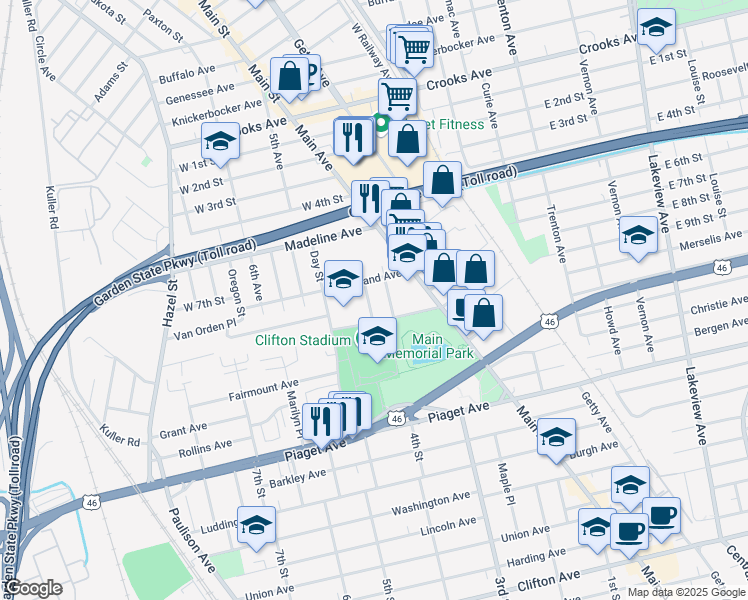 map of restaurants, bars, coffee shops, grocery stores, and more near 19 Highpark Place in Clifton