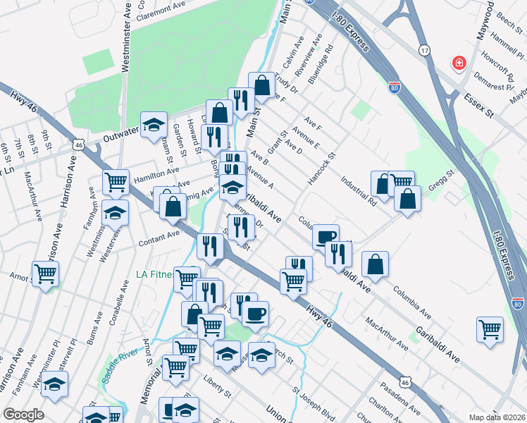 map of restaurants, bars, coffee shops, grocery stores, and more near 59 Garibaldi Avenue in Lodi