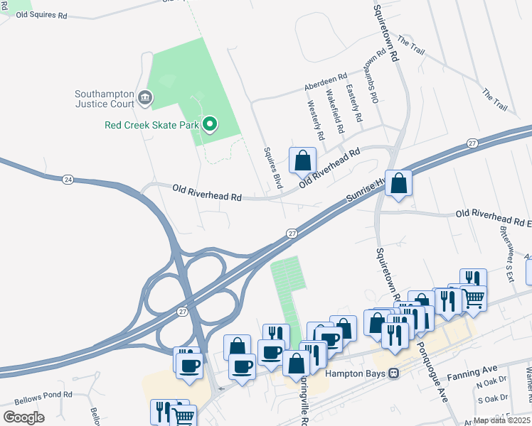 map of restaurants, bars, coffee shops, grocery stores, and more near in Hampton Bays