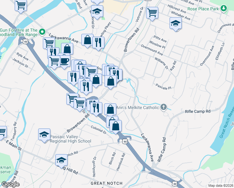 map of restaurants, bars, coffee shops, grocery stores, and more near 22 Wedgewood Drive in Woodland Park