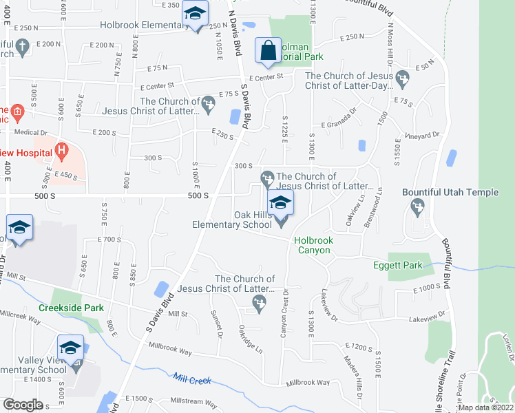 map of restaurants, bars, coffee shops, grocery stores, and more near 525 South 1200 East in Bountiful