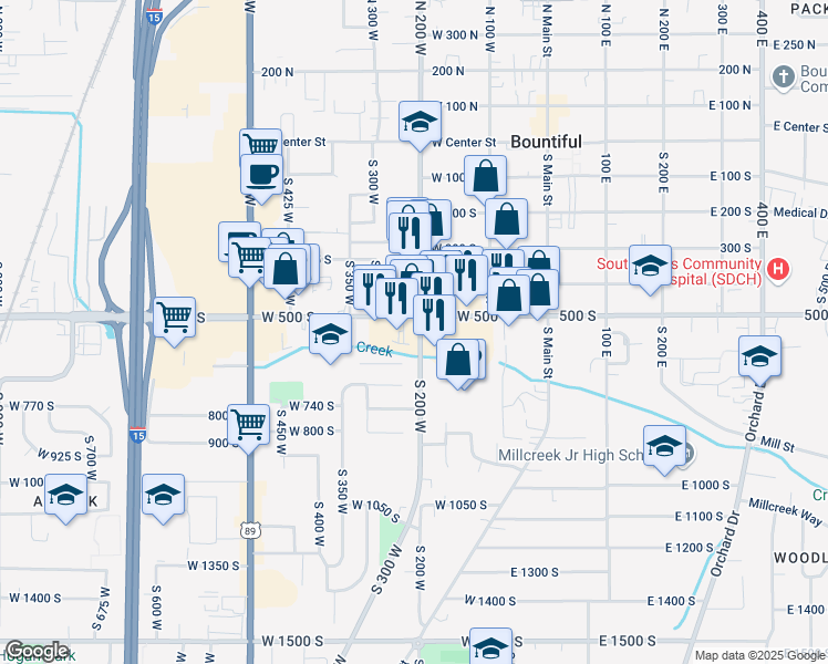 map of restaurants, bars, coffee shops, grocery stores, and more near in Bountiful