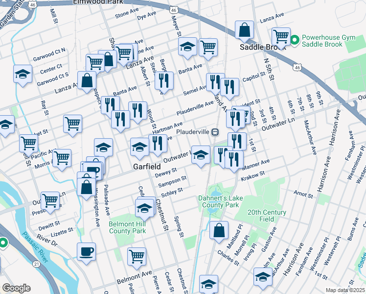 map of restaurants, bars, coffee shops, grocery stores, and more near 29 Alaska Street in Garfield