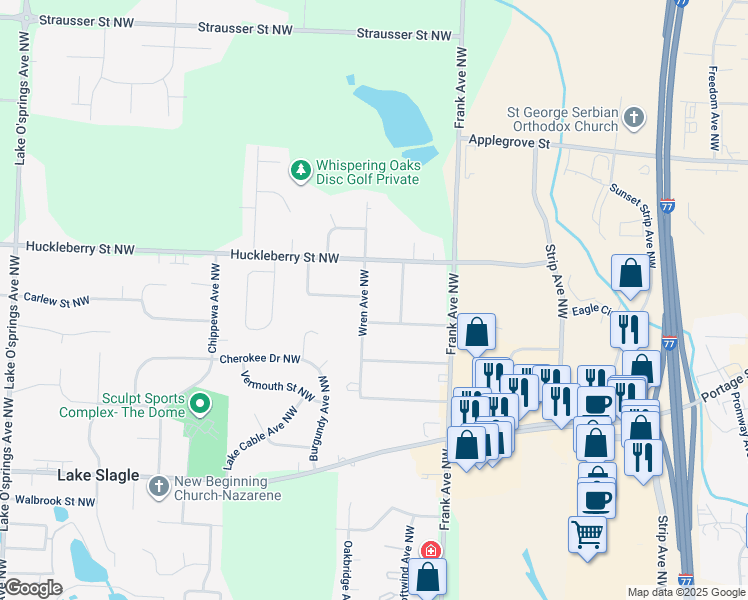 map of restaurants, bars, coffee shops, grocery stores, and more near 7101 Oriole Avenue Northwest in Canton