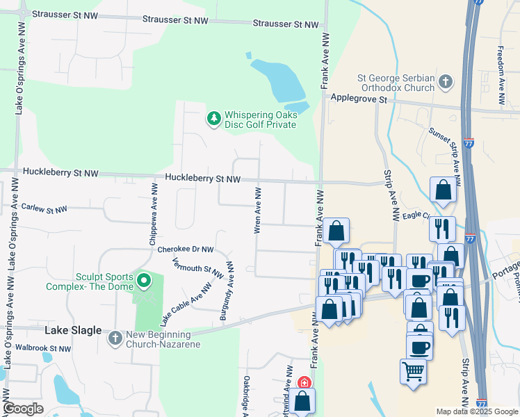 map of restaurants, bars, coffee shops, grocery stores, and more near 7101 Oriole Avenue Northwest in Canton
