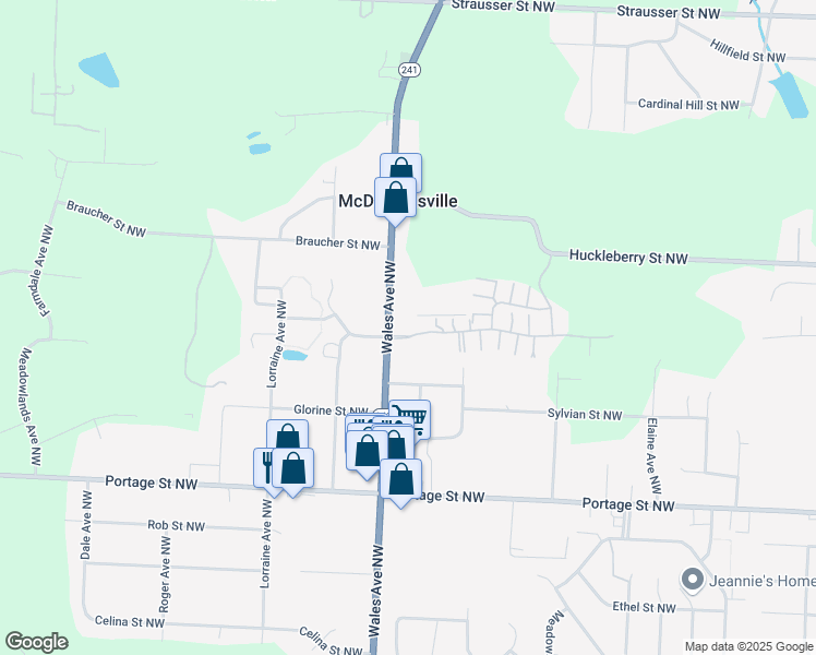 map of restaurants, bars, coffee shops, grocery stores, and more near 7182 Wales Avenue Northwest in North Canton