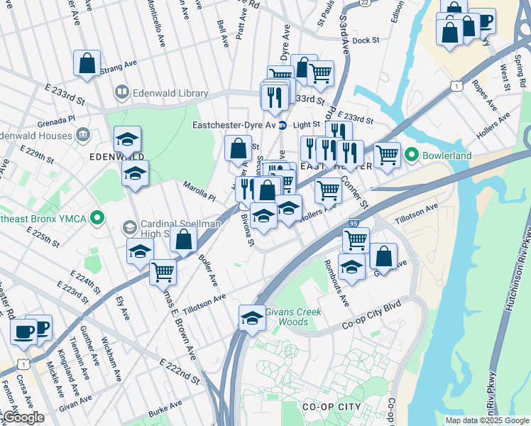 map of restaurants, bars, coffee shops, grocery stores, and more near 4024 Boston Road in The Bronx
