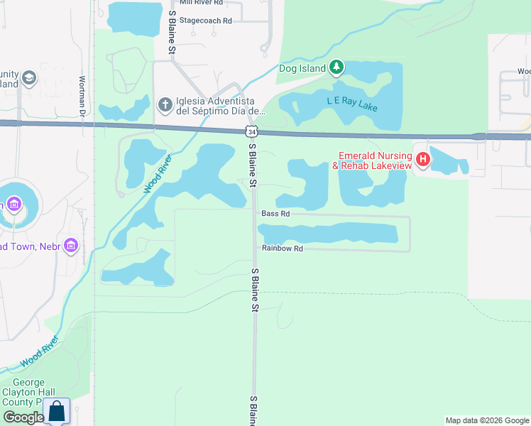 map of restaurants, bars, coffee shops, grocery stores, and more near 2298 Bass Road in Grand Island