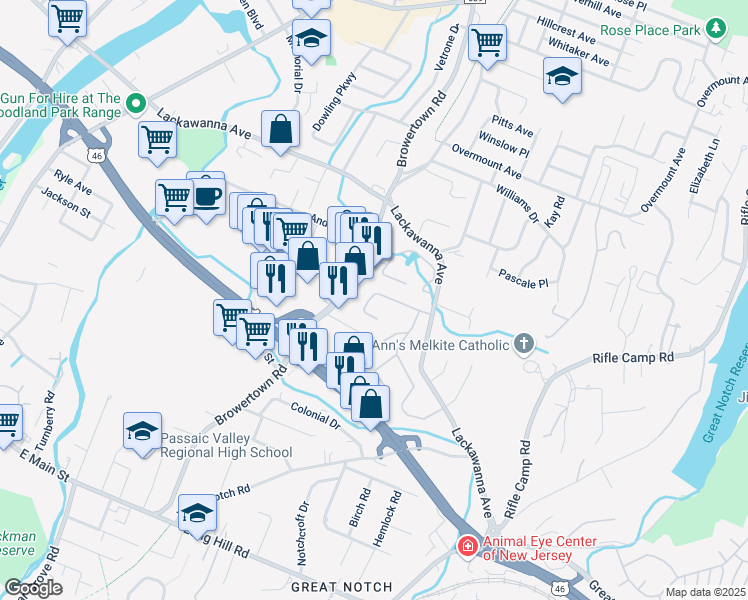 map of restaurants, bars, coffee shops, grocery stores, and more near 22 Wedgewood Drive in Woodland Park
