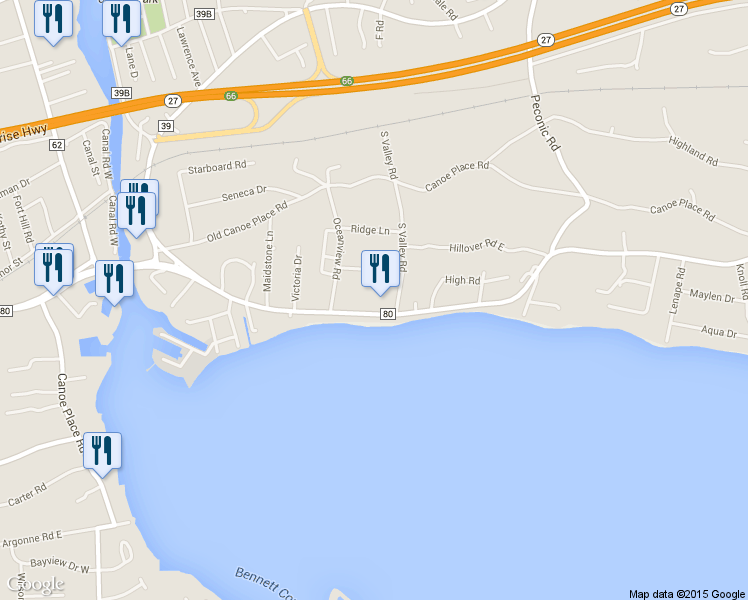 map of restaurants, bars, coffee shops, grocery stores, and more near 293 East Montauk Highway in Hampton Bays