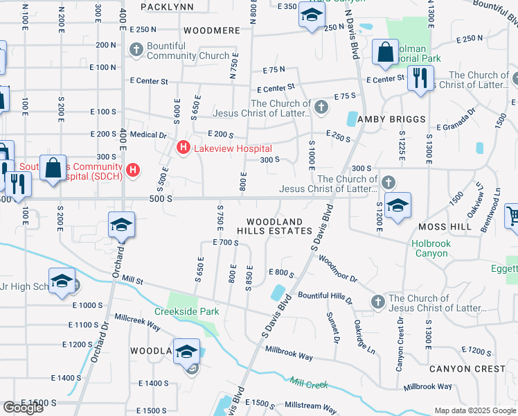 map of restaurants, bars, coffee shops, grocery stores, and more near 555 Cedar Circle in Bountiful