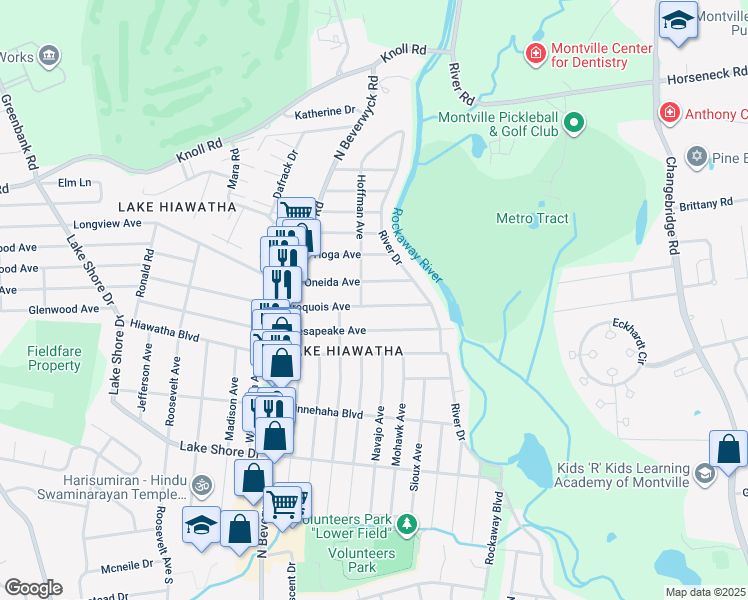 map of restaurants, bars, coffee shops, grocery stores, and more near 28 Iroquois Avenue in Parsippany-Troy Hills