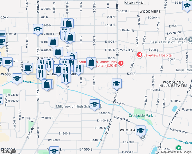 map of restaurants, bars, coffee shops, grocery stores, and more near 537 South 200 East in Bountiful