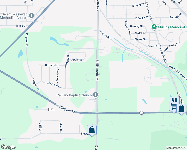 map of restaurants, bars, coffee shops, grocery stores, and more near 109 Blossom Lane in Salem