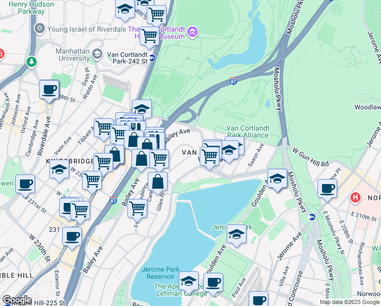 map of restaurants, bars, coffee shops, grocery stores, and more near 3915 Orloff Avenue in Bronx