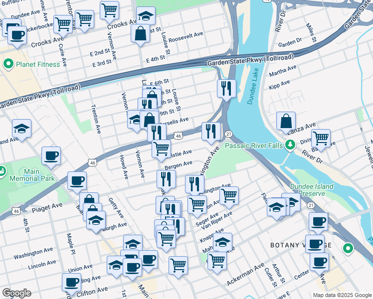 map of restaurants, bars, coffee shops, grocery stores, and more near 83 Trimble Avenue in Clifton